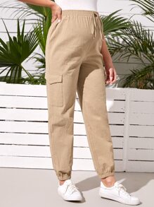 SHEIN Maternity Knot Waist Flap Pocket Trousers