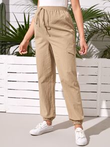 SHEIN Maternity Knot Waist Flap Pocket Trousers