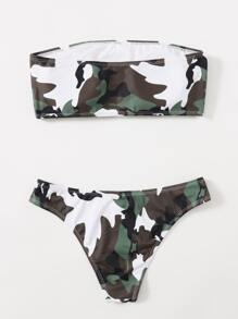 Camo Print Bandeau Bikini For Summer Beach - Multicolor - View 2