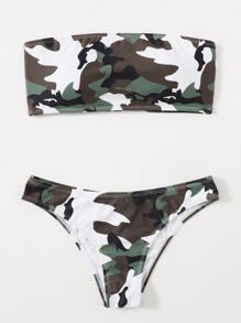 Camo Print Bandeau Bikini For Summer Beach - Multicolor - View 4