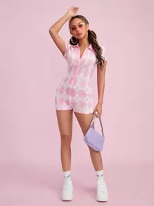 SHEIN EZwear Áo liền quần nữ Nút phía trước Hình học Sẵn sàng - Nhiều màu - Xem 1