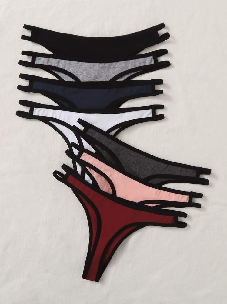 SHEIN 7pack Cut-Out Contrast Binding Panty - Multicolor - View 2
