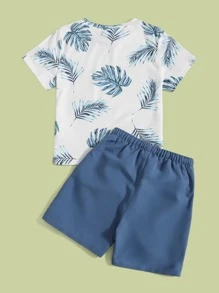 SHEIN Young Boy Tropical Print Tee & Drawstring Waist Track Shorts - Multicolor - View 2