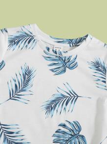 SHEIN Young Boy Tropical Print Tee & Drawstring Waist Track Shorts - Multicolor - View 3