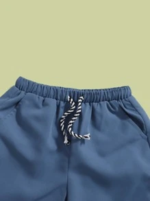 SHEIN Young Boy Tropical Print Tee & Drawstring Waist Track Shorts - Multicolor - View 4