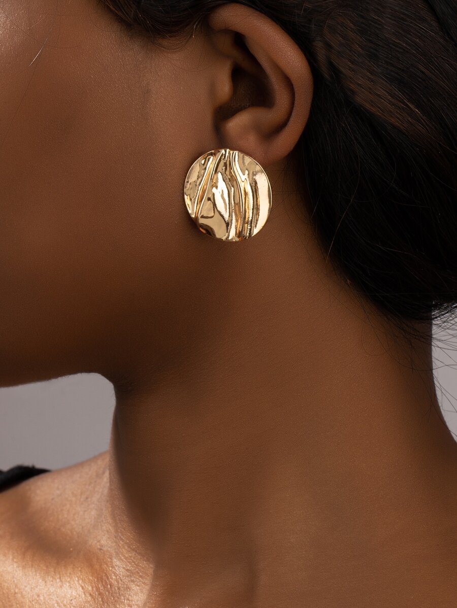 Round Stud Earrings - Yellow Gold - View 1