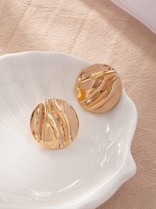 Round Stud Earrings - Yellow Gold - View 2