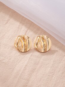 Round Stud Earrings - Yellow Gold - View 4