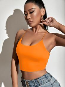 SHEIN Allurite Backless Lace Up Crop Cami Top - Orange - View 2