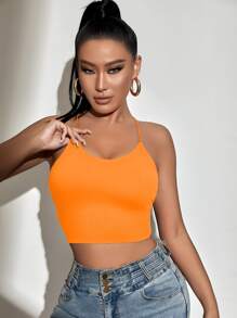 SHEIN Allurite Backless Lace Up Crop Cami Top - Orange - View 6