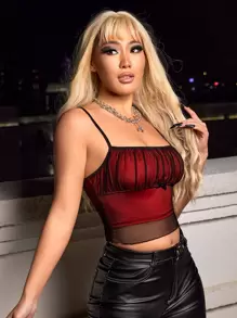 SHEIN ICON Top de tirantes pecho con fruncido de malla