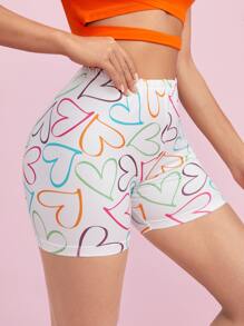 SHEIN EZwear Allover Heart Print Biker Shorts