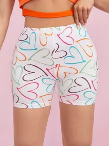 SHEIN EZwear Allover Heart Print Biker Shorts