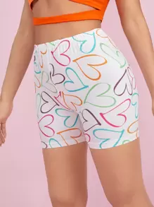 SHEIN EZwear Allover Heart Print Biker Shorts