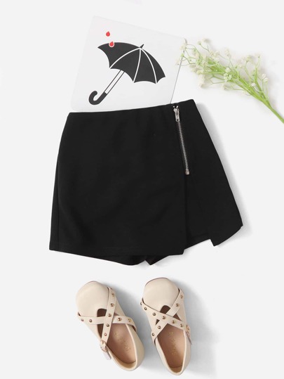 SHEIN Young Girl Toddler Girls Zipper Detail Asymmetric Hem Shorts