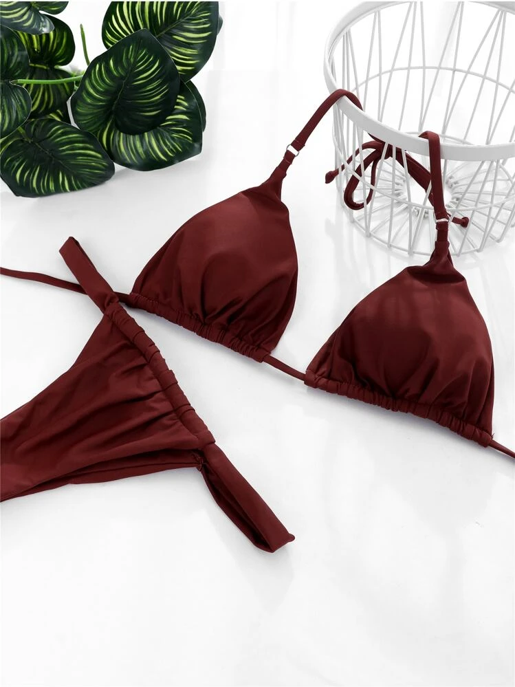 Swim SXY יחיד סט ביקיני גופייה מיקרו משולש חזייה חולצות & חוטיני בגדי ים - חום קפה - ראה 2