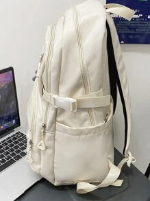 WEIZHINA Balo thể thao chống thấm nước màu trơn, dung tích lớn cho học sinh/du lịch/đi làm - trắng - Xem 7