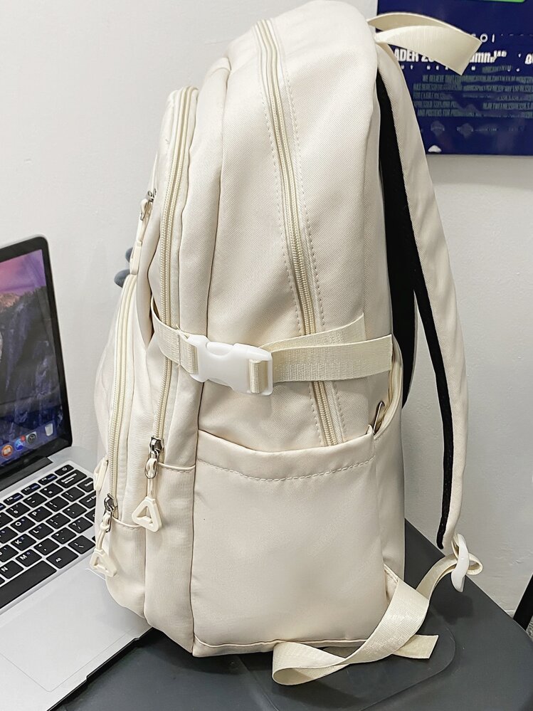 WEIZHINA Solid Color Functional Backpack, Large Capacity Student/Travel/Work Commute Waterproof Sports Bag, School Backpack - White - View 6