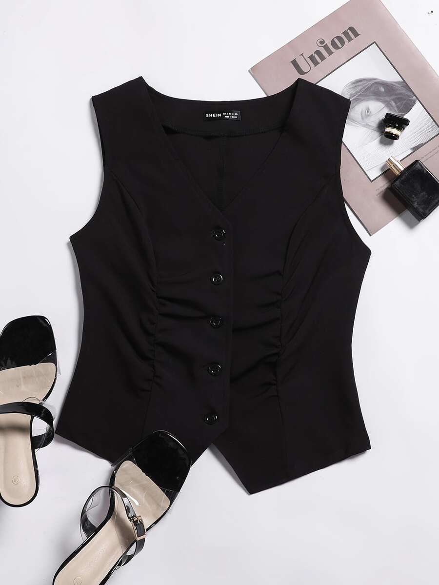 Mulvari Áo khoác  âu phục nữ Nút phía trước màu trơn Giải trí - màu đen - Xem 1