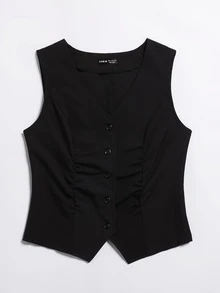 Mulvari Áo khoác  âu phục nữ Nút phía trước màu trơn Giải trí - màu đen - Xem 3