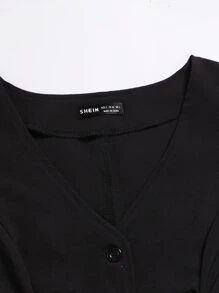 Mulvari Áo khoác  âu phục nữ Nút phía trước màu trơn Giải trí - màu đen - Xem 4