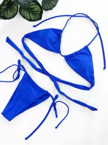 Swim SXY Summer Beach Halter Tie Side Bikini - Royal Blue - View 3