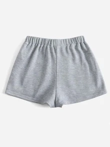SHEIN 女孩字母刺繡前繫帶短褲 - 淺灰色 - 查看 2