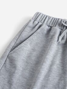 SHEIN 女孩字母刺繡前繫帶短褲 - 淺灰色 - 查看 3