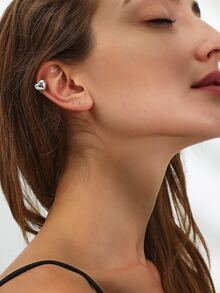 1入組愛心裝飾耳夾 - 銀色 - 查看 3