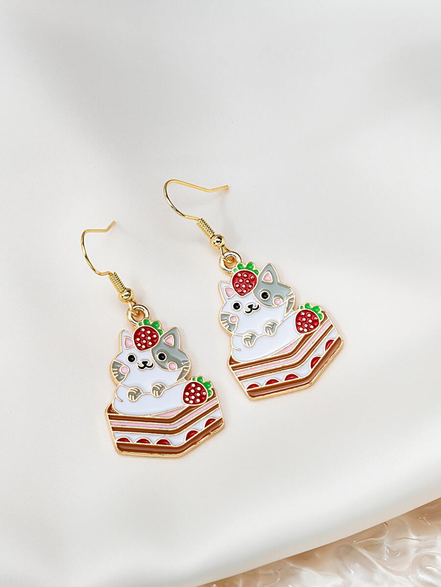 Pendientes largos gato de dibujos animados & pastel - Multicolor - Ver 1