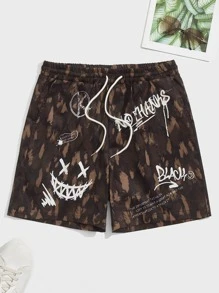 Manfinity Men Cartoon Graphic Drawstring Waist Shorts - Multicolor - View 1