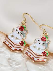 Pendientes largos gato de dibujos animados & pastel - Multicolor - Ver 4