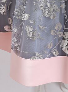 小女童立體花卉花卉圖案嵌入網紗後綁帶晚禮服 - 霧霾藍 - 查看 3