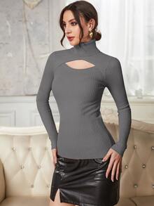 Modelyn 前鏤空高領套頭毛衣 - 灰色 - 查看 4