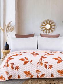 Leaf Pattern Bedspread - Red and White - View 1