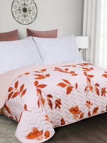 Leaf Pattern Bedspread - Red and White - View 2