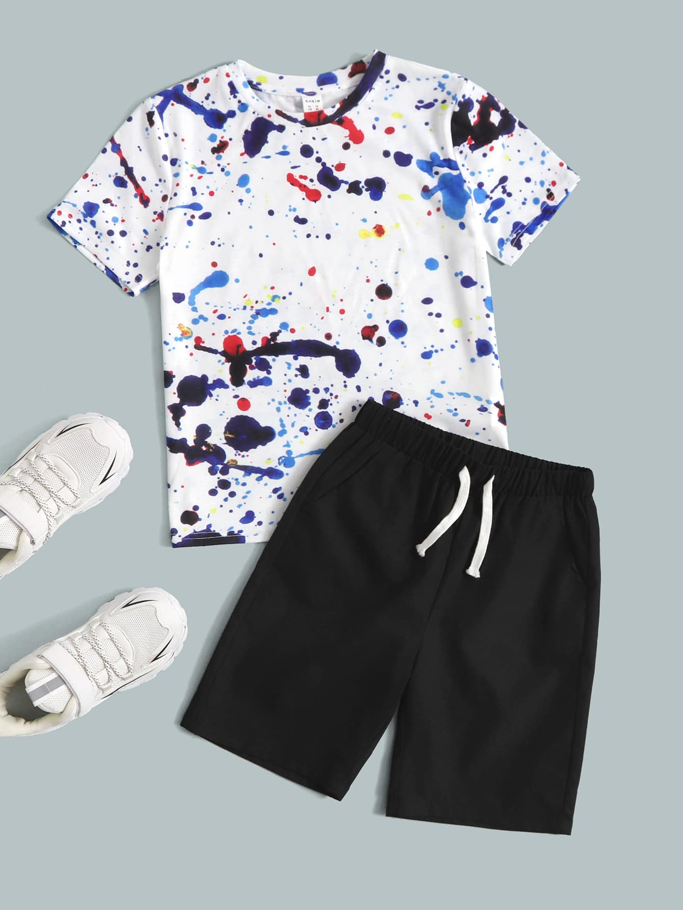 SHEIN Bộ hai mảnh Trai Dây kéo Túi Đồ họa Giải trí - Nhiều màu - Xem 1