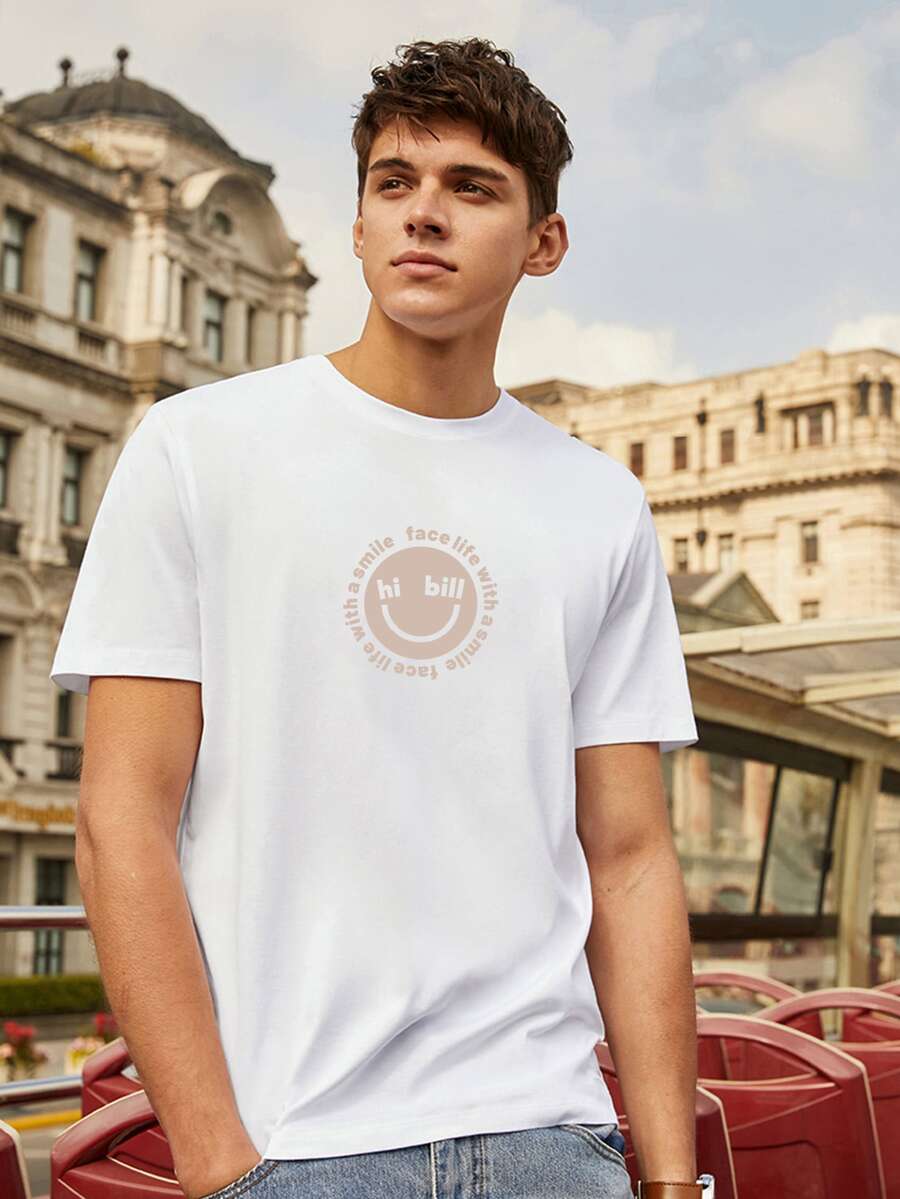 Hombres Camiseta con estampado de dibujos animados y slogan - Blanco - Ver 1