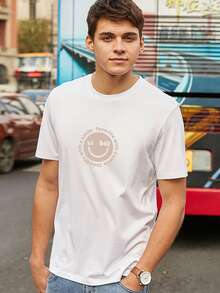 Hombres Camiseta con estampado de dibujos animados y slogan - Blanco - Ver 3