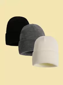 3pcs Kids Solid Cuff Beanie - Multicolor - View 1