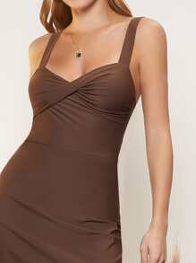 SHEIN BAE Vestido de tirantes girante fruncido de espalda abierta - Café integral - Ver 2