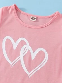 SHEIN 少女心印花t恤和對比邊綁定運動短褲 - 彩色 - 查看 3