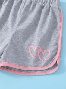 SHEIN 少女心印花t恤和對比邊綁定運動短褲 - 彩色 - 查看 4