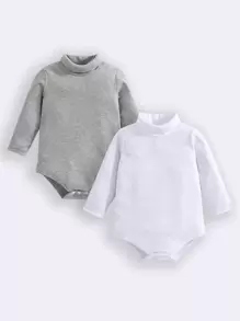 Conjunto De 2 Piezas De Mameluco De Cuello De Tortuga De Punto Acanalado Para Niño - Multicolor - Ver 1