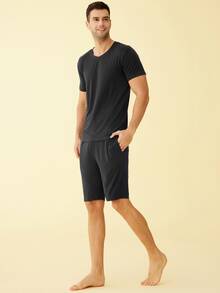 Latuza Bộ đồ giản dị  Nam Dây kéo Túi màu trơn Giải trí - màu đen - Xem 3