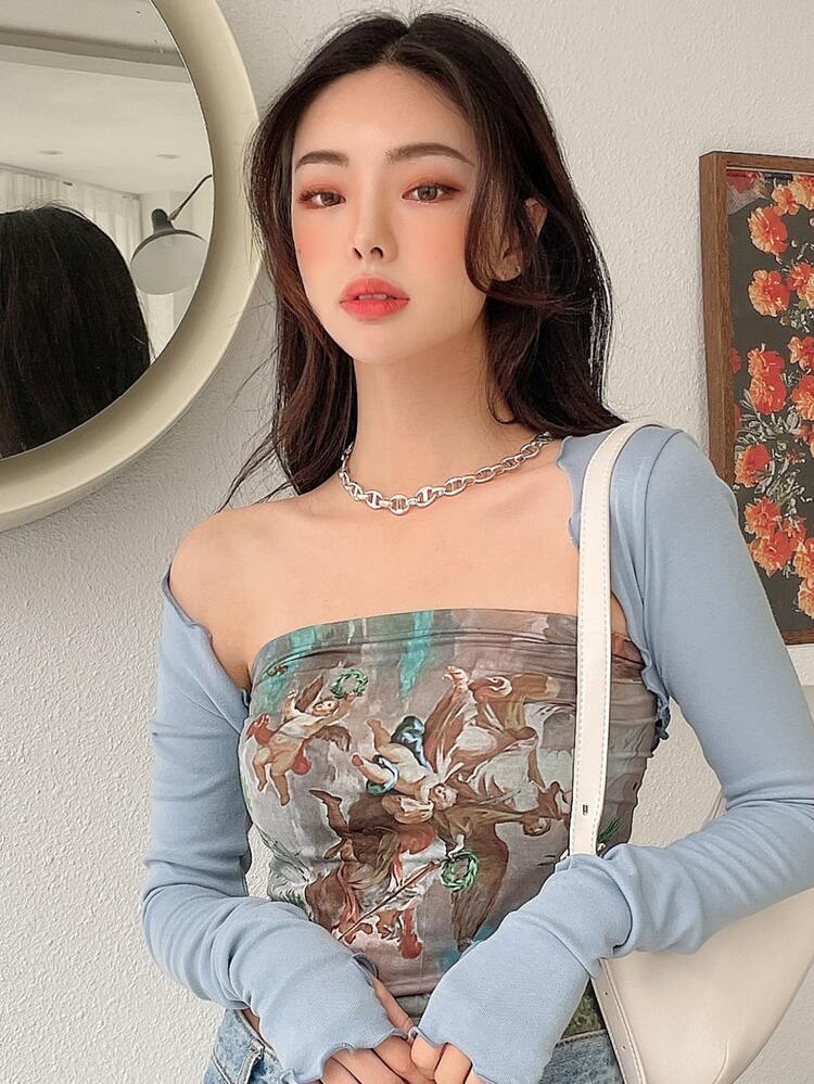 DAZY Crop Top Con Estampado De Ángel Y Árbol - Multicolor - Añade 1