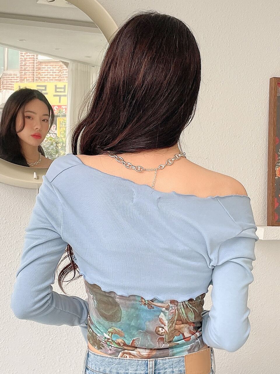 Angel & Tree Print Crop Tube Top