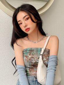 DAZY Crop Top Con Estampado De Ángel Y Árbol - Multicolor - Ver 8
