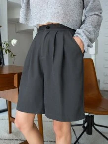 DAZY Slant Pocket Fold Pleated Shorts - Dark Grey - View 1