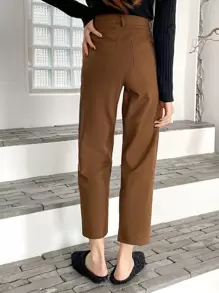 DAZY 褶皱斜口袋裤，女士正装裤 - 咖啡棕 - 查看 2